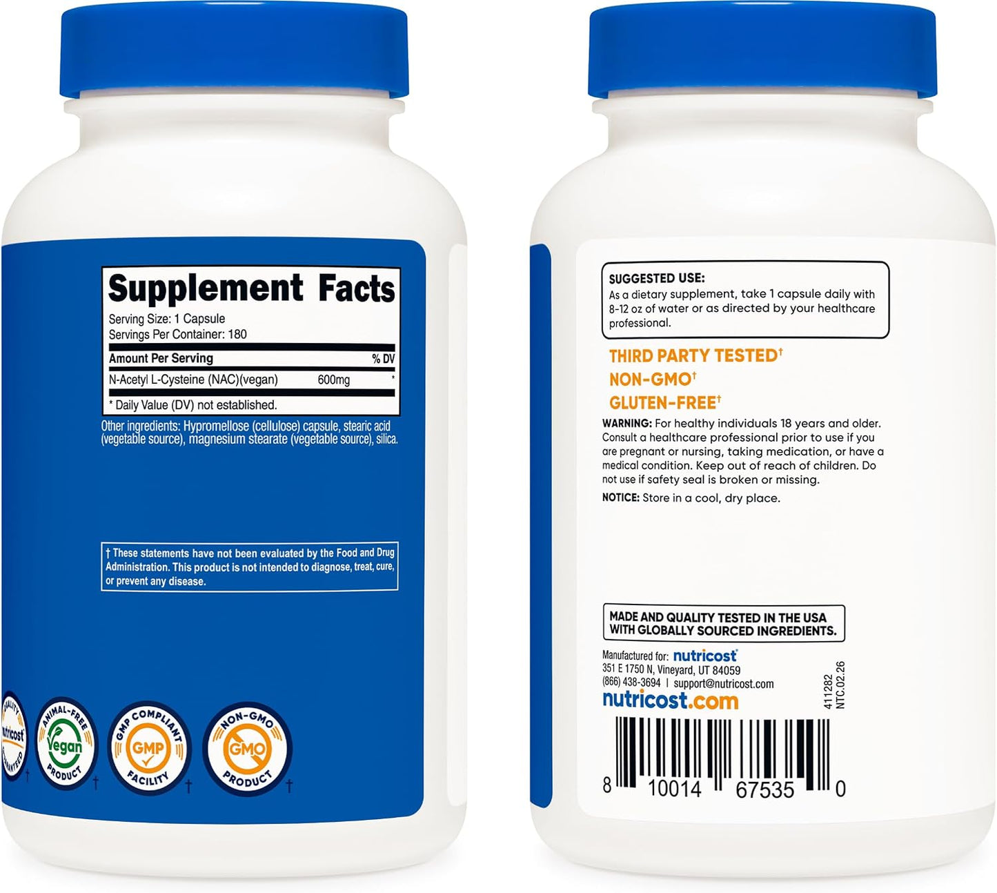 Premium NAC 600Mg – 180 Vegan Capsules
